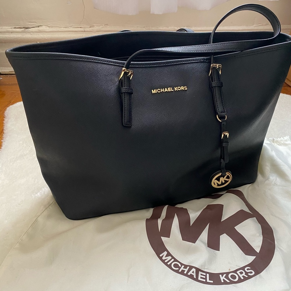 Michael Kors Jet Set Black Leather Tote Bag
